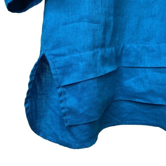 J Jill Love Linen Relaxed Tunic Top 3/4 Sleeve Popover Placket Collared High/Low - Picture 5 of 15